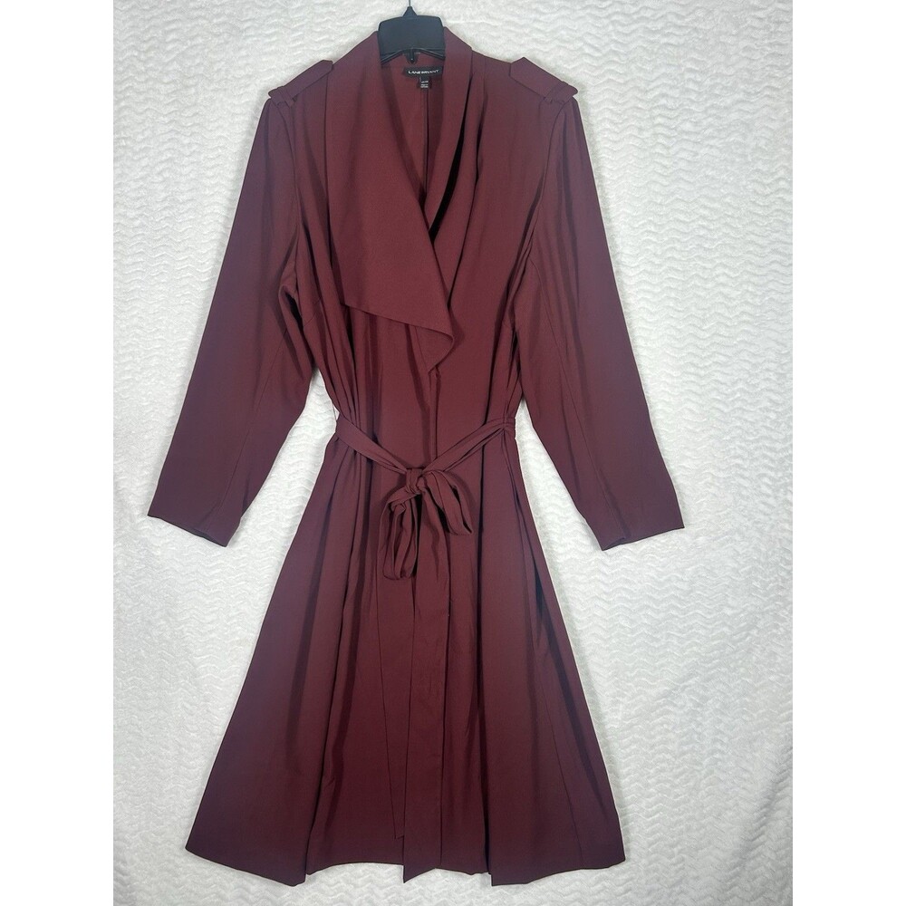 Lane Bryant Trench Coat Womens 22/24 Maroon Duster Light Weight‎ Officecore - Picture 2 of 9